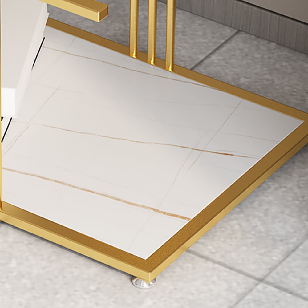 White Rectangle End Table with Shelf Metal Frame 3-Tiers window image