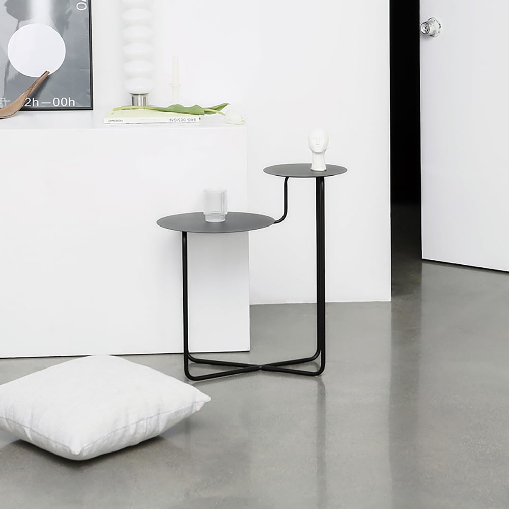 Round End Table Metal Side Table in Black window image