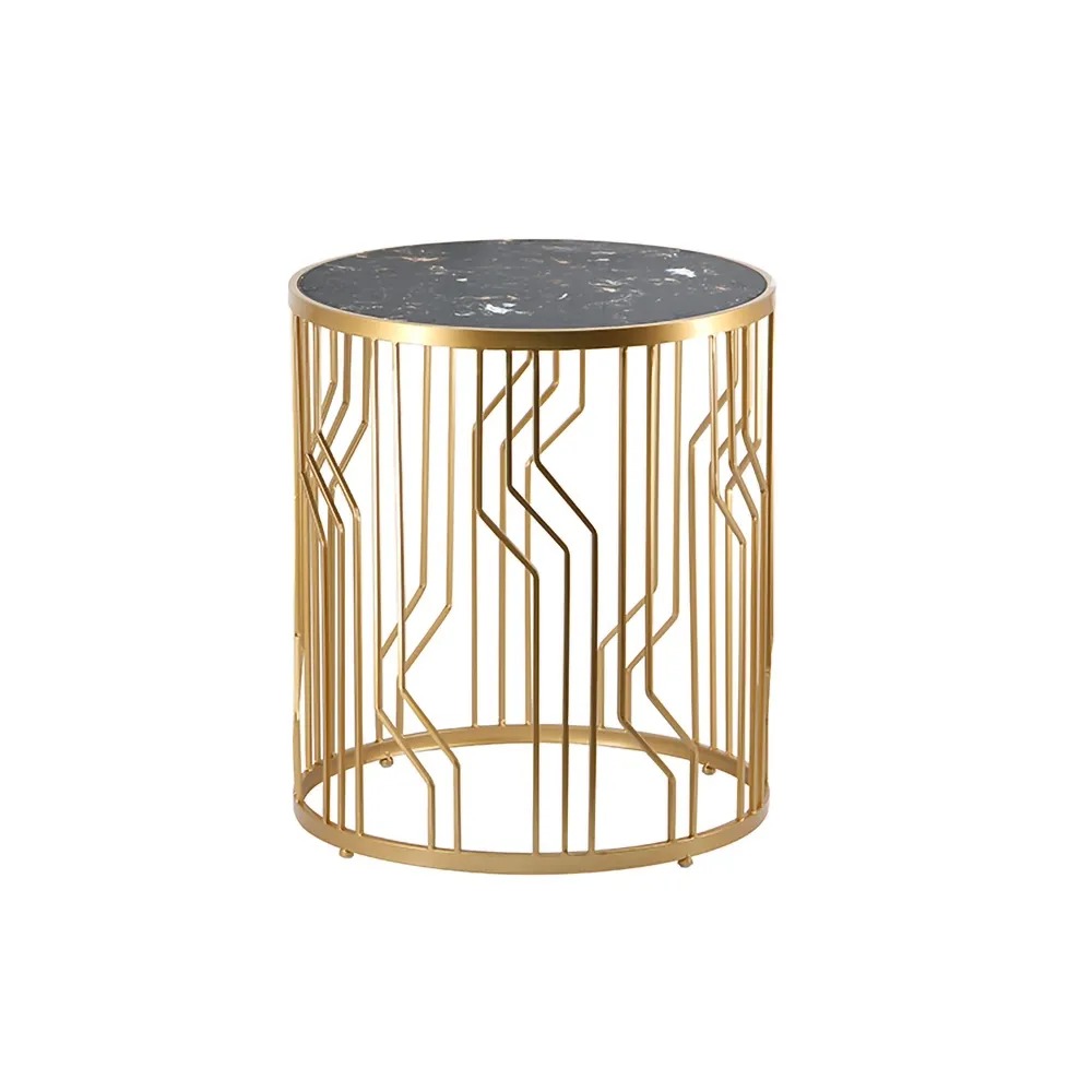 Black End Table with Marble Top Side Table Metal Frame window image