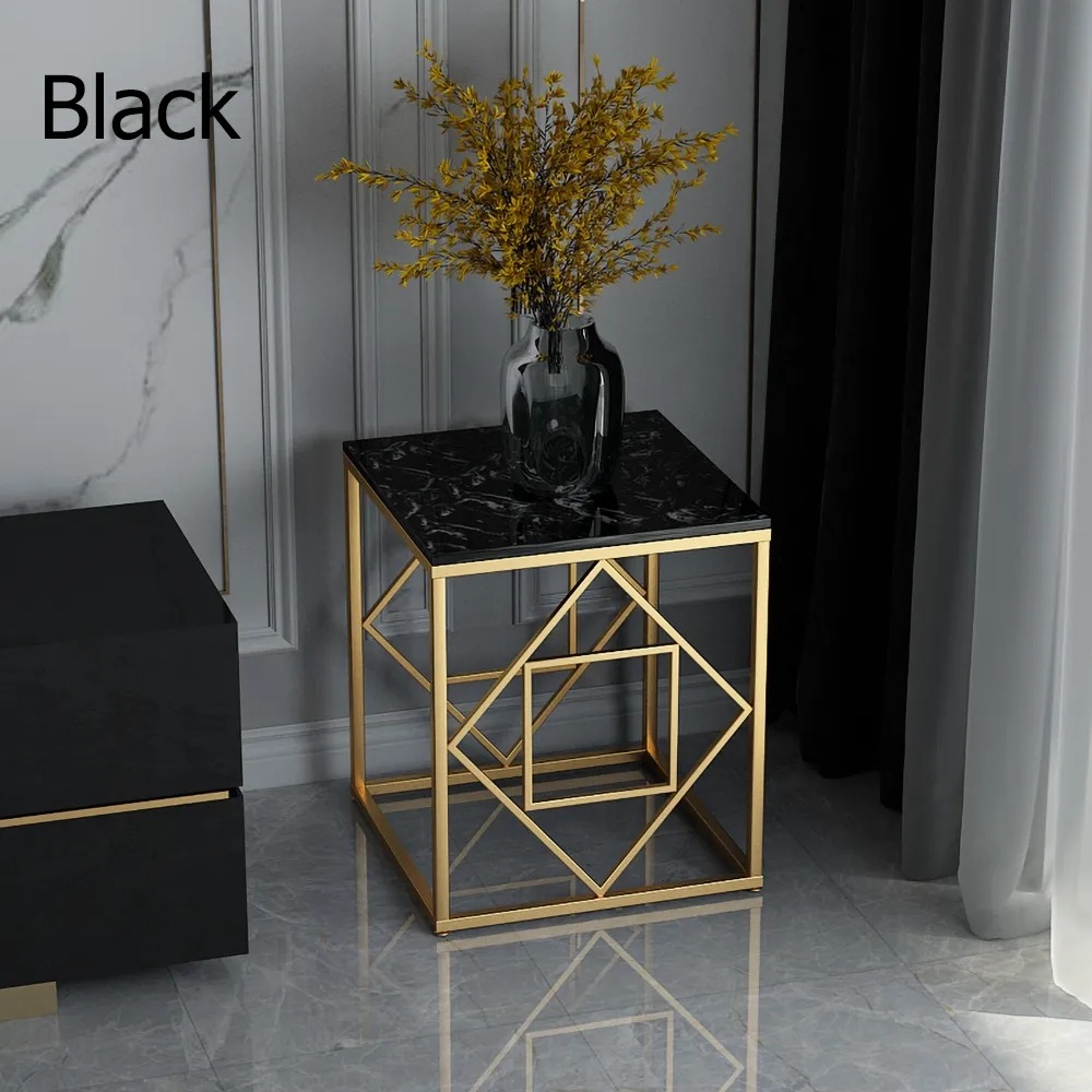Black Square End Table Modern Marble Top Side Table window image