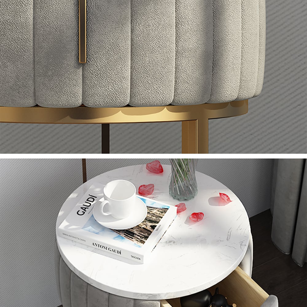 Grey Marble End Table with Drawers Marble Frame Round Side Table window image