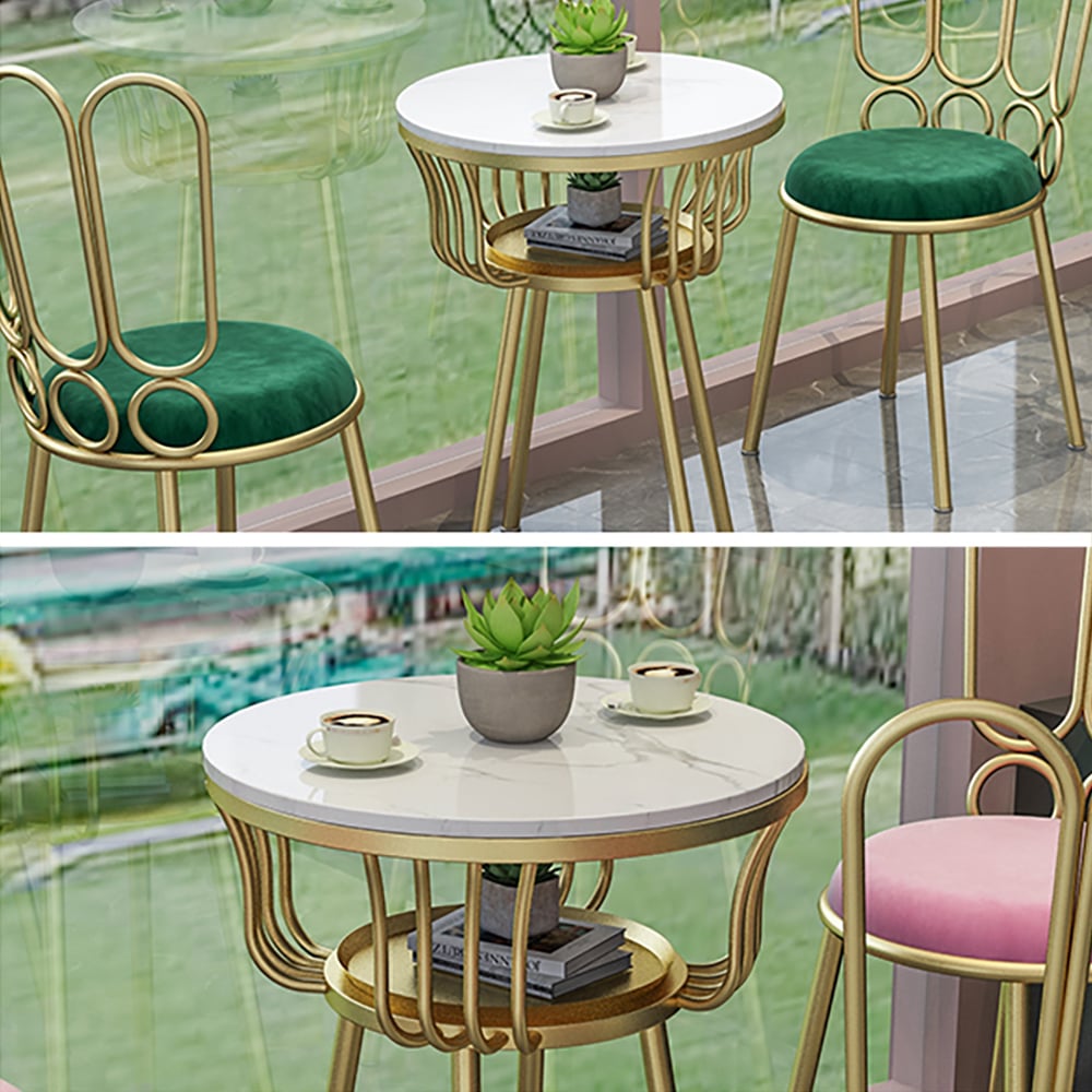 Bar Table Sets with Storage Marble Top Metal Frame Stools Included in Green window image