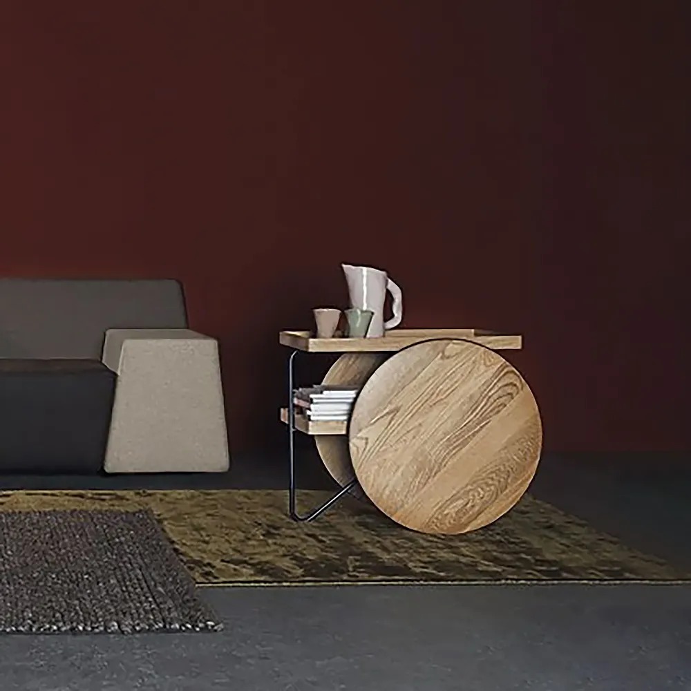 Natural Rectangle Side Table Pine Wood with Storage End Table Metal in Black window image