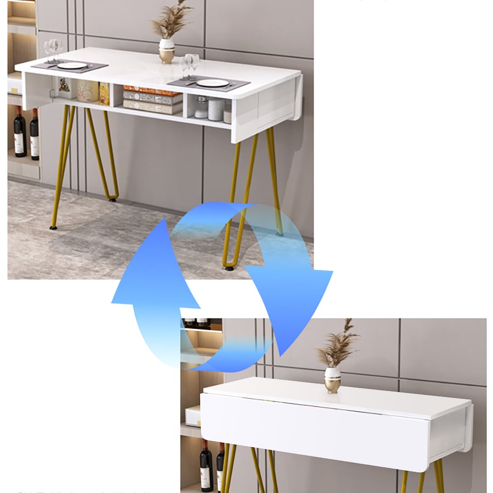 White Desk with Storage Writing Desk Metal Legs in Gold window image