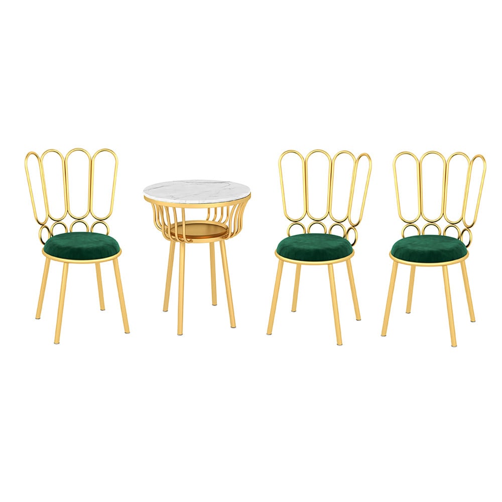 Bar Table Sets with Storage Marble Top Metal Frame Stools Included in Green window image