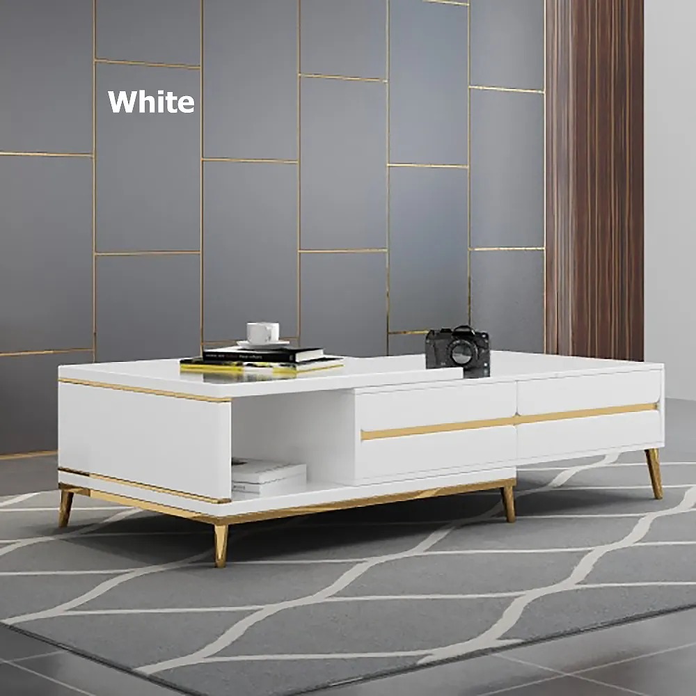 White Expandable Coffee Table Lift-Top Tempered Glass with Storage Stainless Steel window image