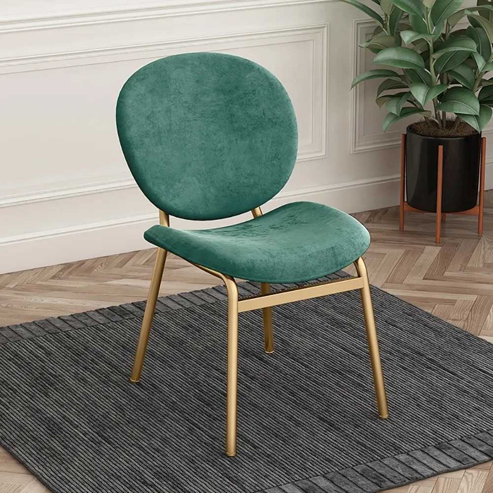 Silla de comedor de terciopelo retro verde con respaldo alto tapizado en patas doradas, juego de 2 Imagen de ventana