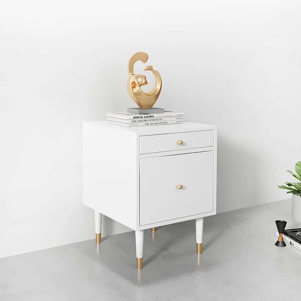 White Modern Bedroom Nightstand 2-Drawer Bedside Table window image