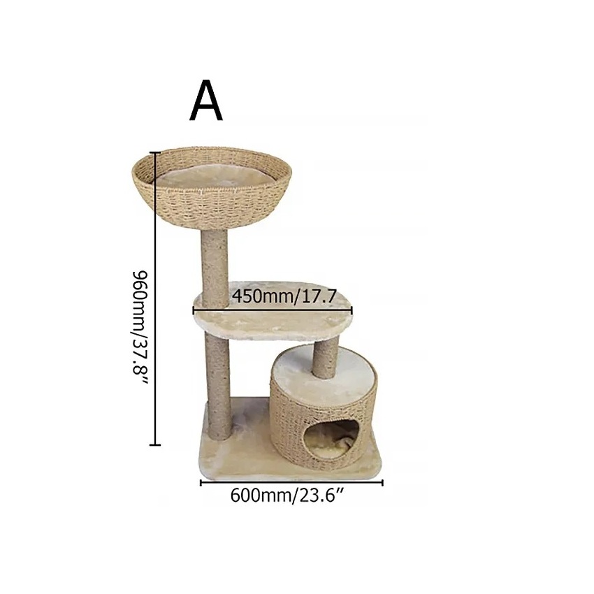 37.8" Woven Cat Tree Pet Nest and Condo Velvet Sisal Scratching Post 3 Tier window image