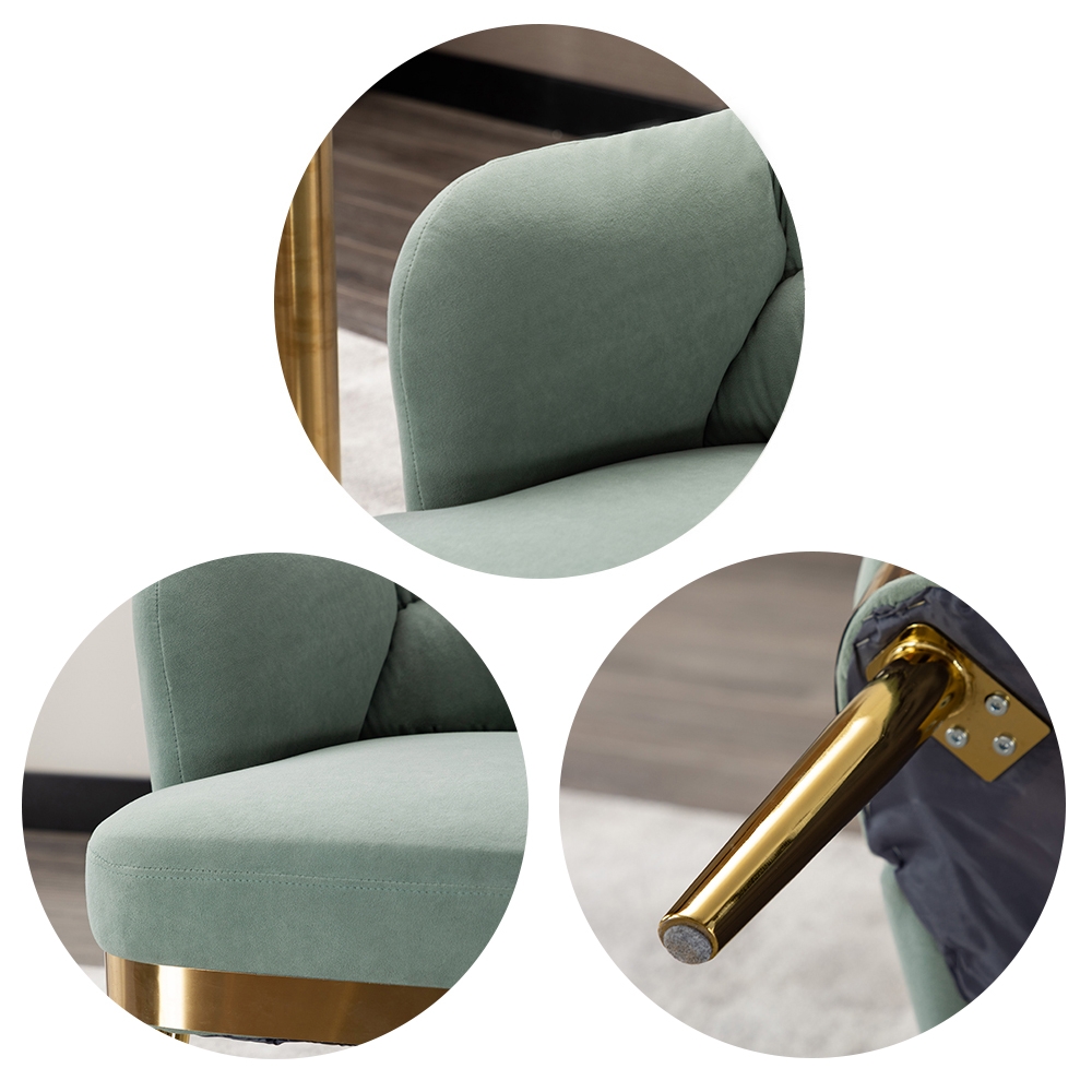 Blue Modern Accent Chair Tufted Velvet Upholstered Metal in Gold window image