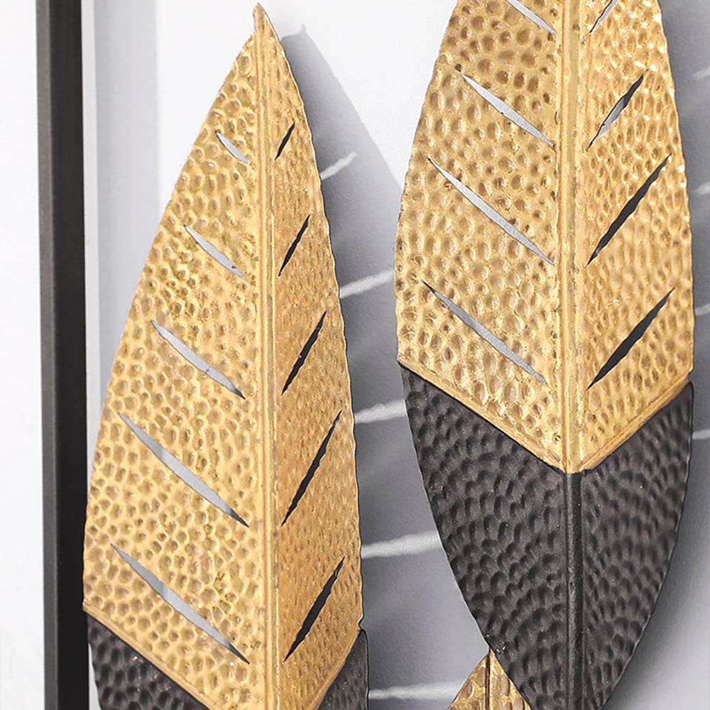 Modern Luxury 3D Gold & Black Leaves Wall Decor Home Art With Framed window image