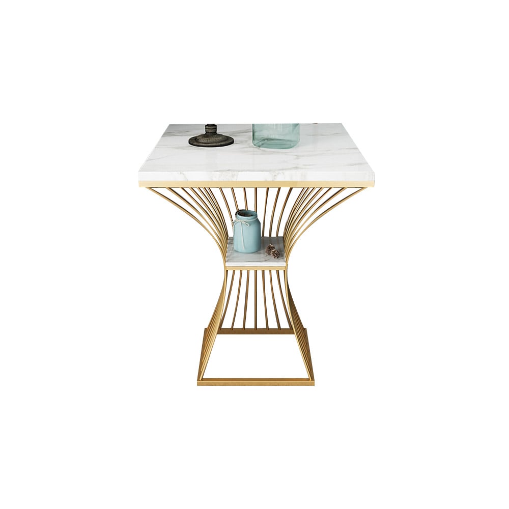2-Tiered White Side Table with Storage with Marble Top Metal Frame window image