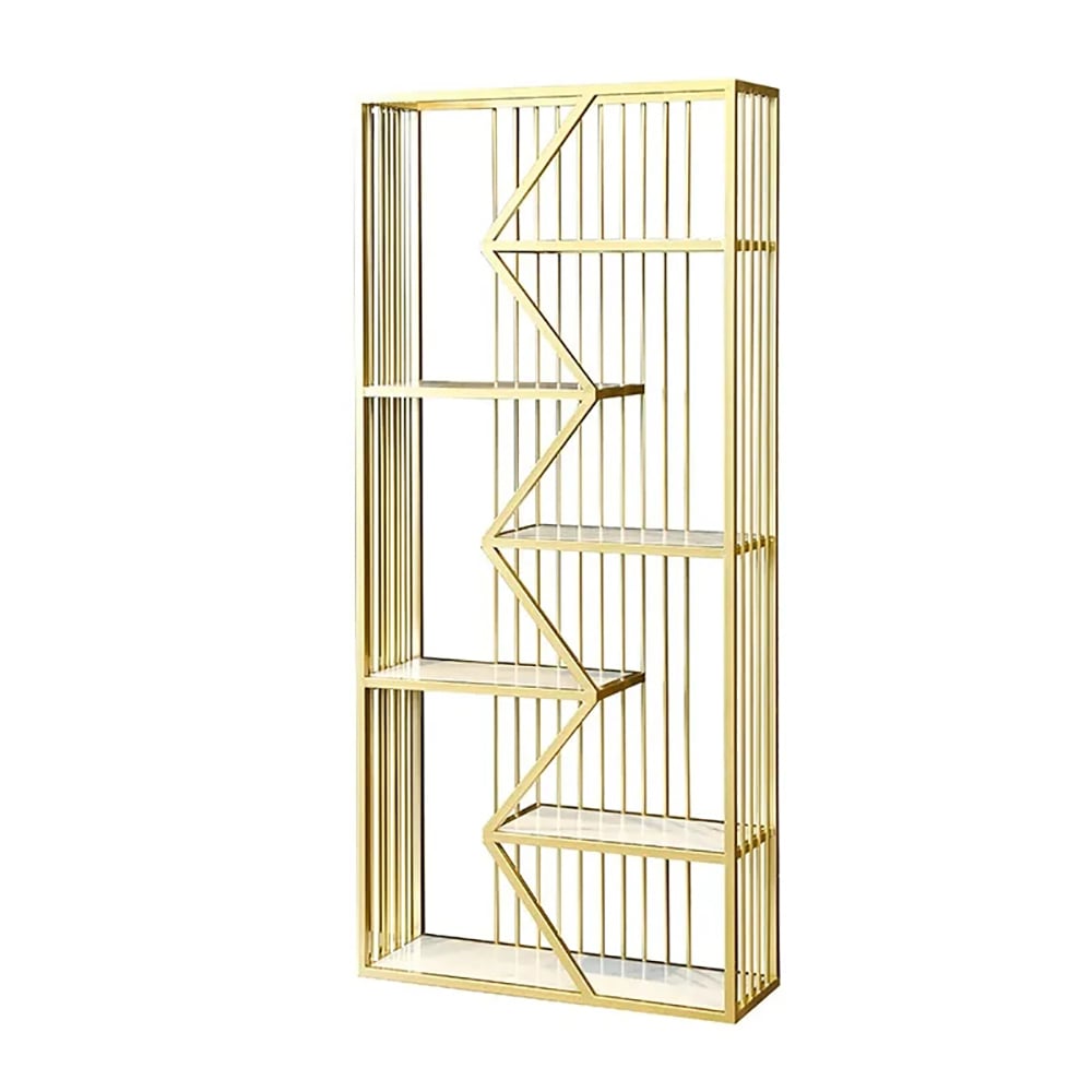 Modern Metal Cornor Bookshelf Standing with 6-Tiered Shelving Gold & White window image