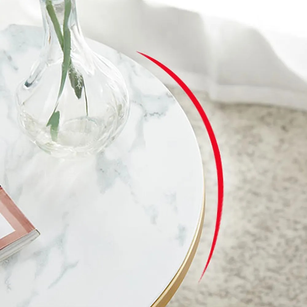 White Round End Table with Marble Top Side Table window image