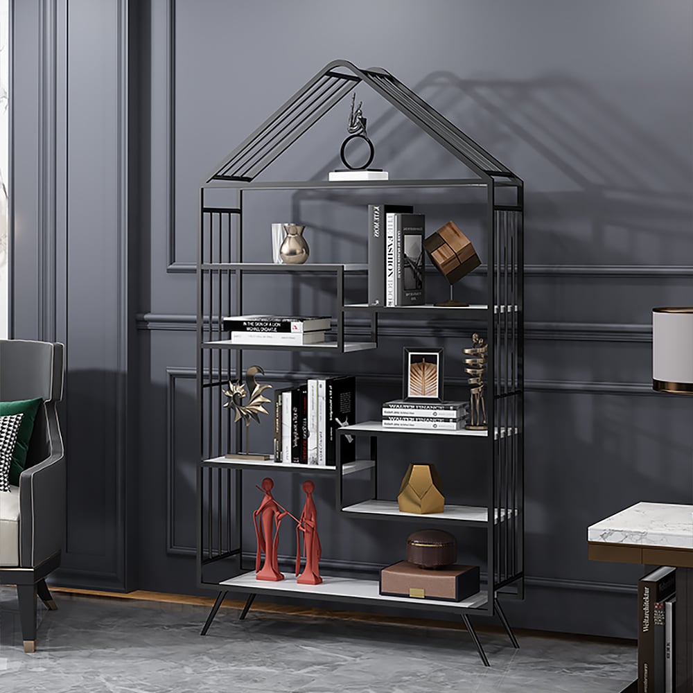 Modern Metal 8-Tier Shelf Etagere Bookshelf in Black window image