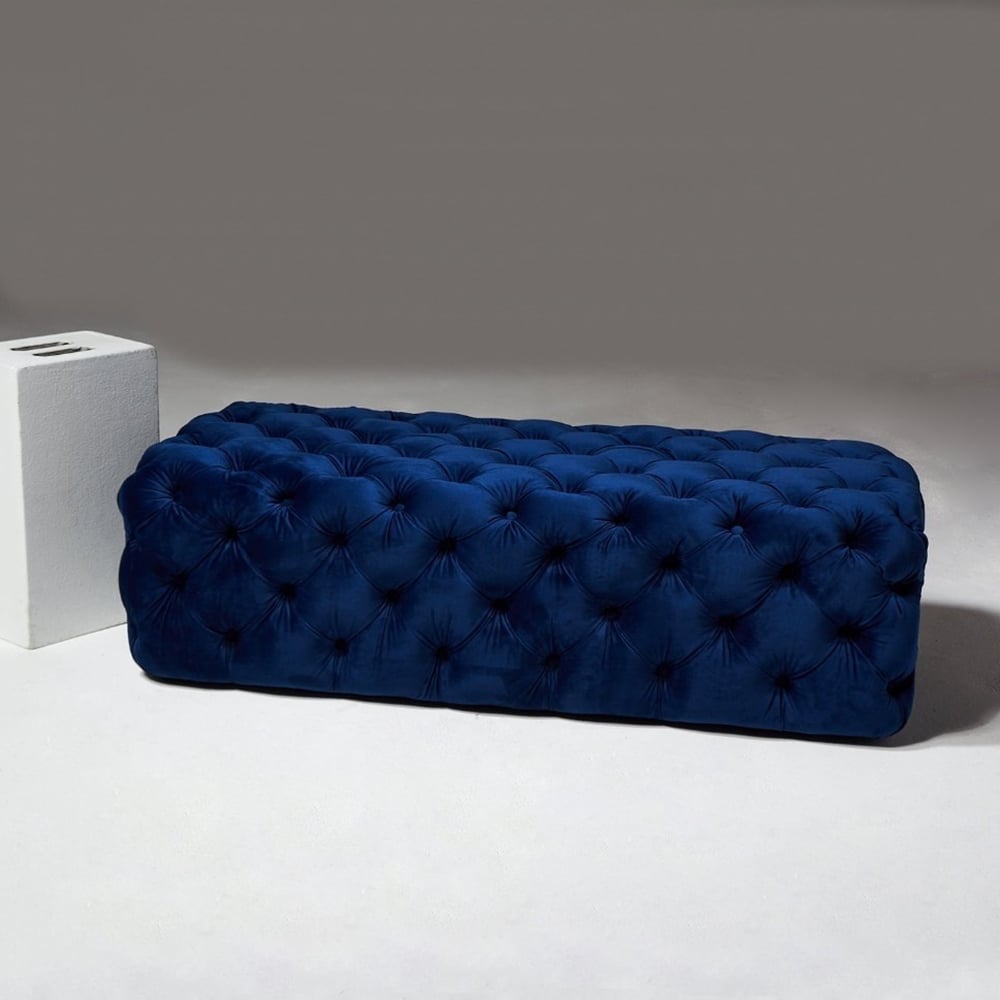 Banquette capitonnée rembourrée en velours Bleu 1200 mm image de fenêtre