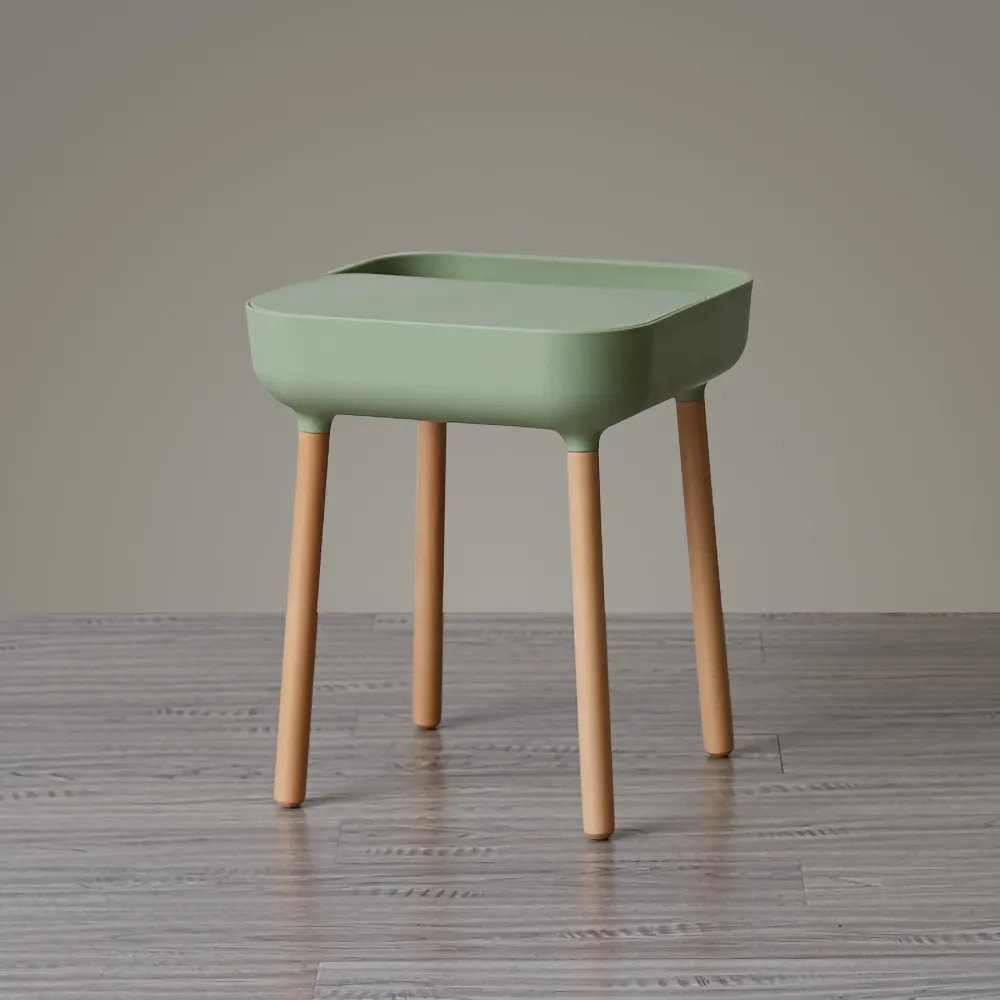 Set of 2 Green Side Table with Storage Wood Modern End Table window image