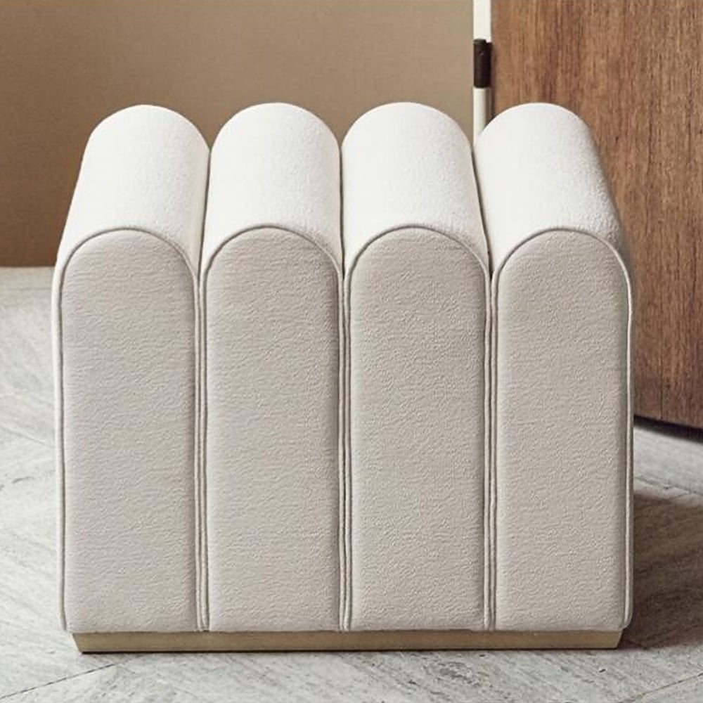 White Tufted Pouf Ottoman Upholstered Velvet Ottoman Footrest in Gold window image