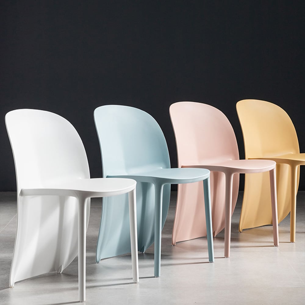 Modern Pink Dining Chair PP Plastic Unique Backrest Armless Chair window image