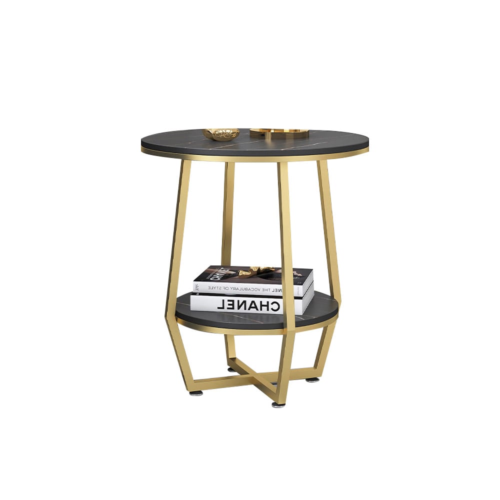 Black Round End Table with Shelf Metal Frame window image