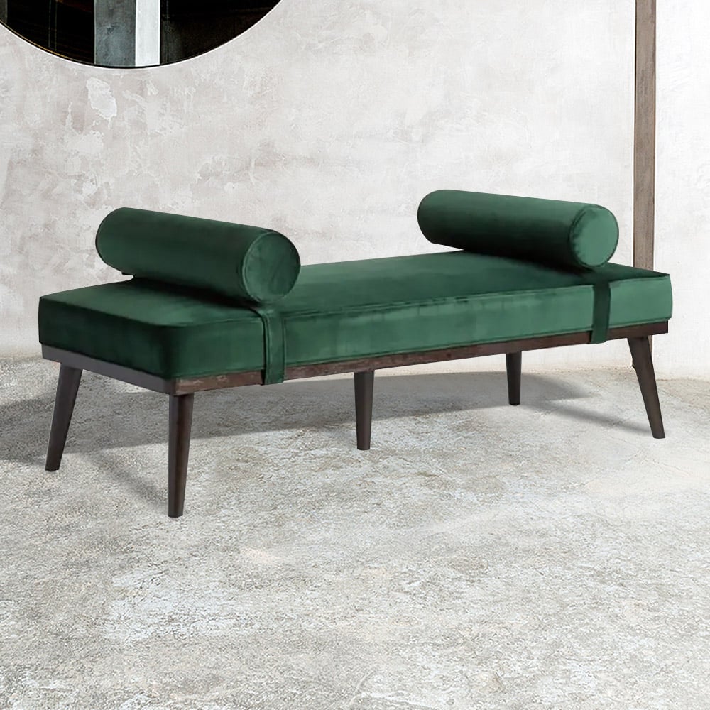 Retro Bench Velvet Upholstered Bench 1000mm Bench Pillow Included window image