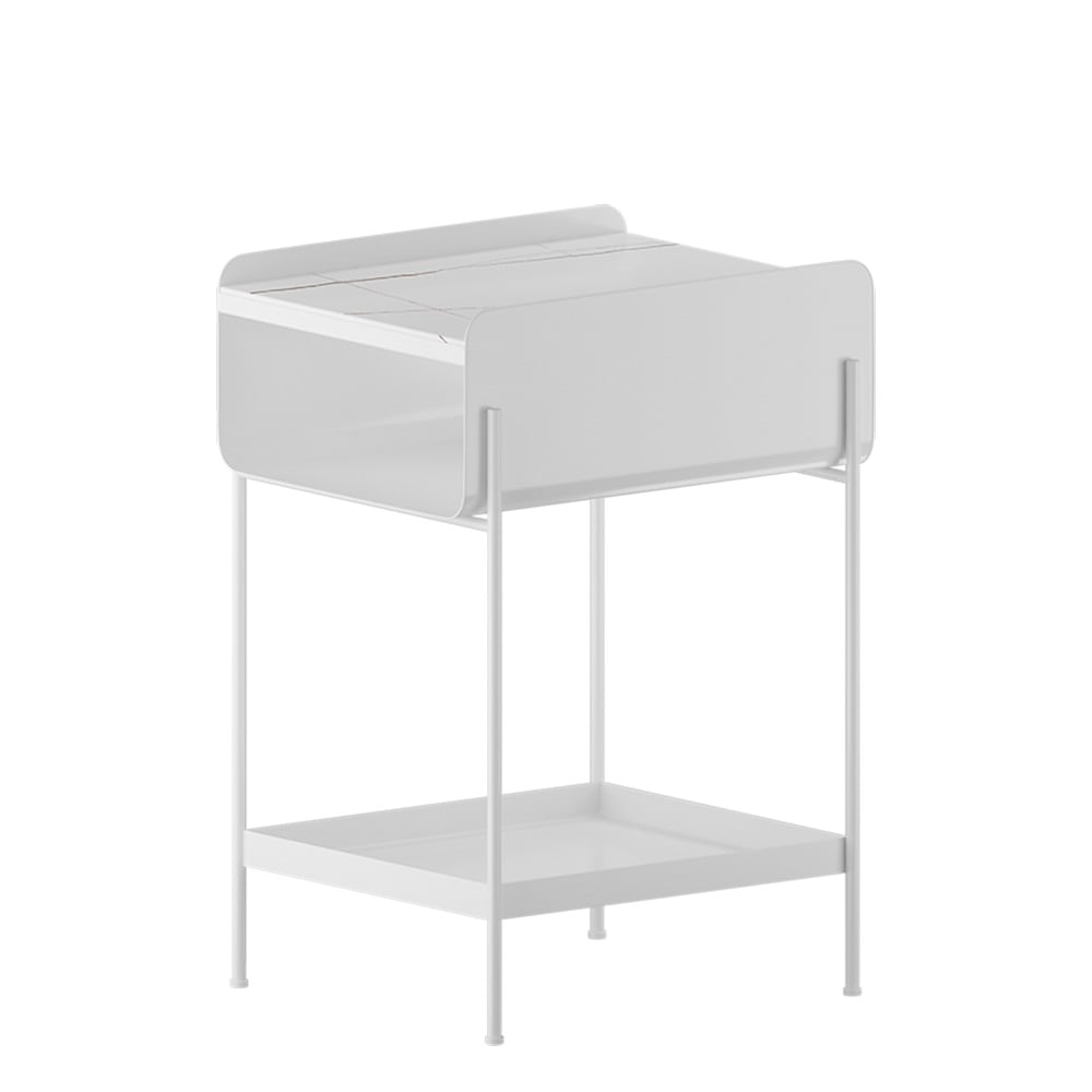 Rectangular End Table with Storage Metal Side Table White with Sintered Stone Tabletop window image