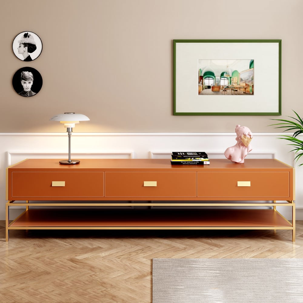Modern 71" TV Stand Rectangular TV Stand With Drawers&Shelf Media Cabinet In Orange window image