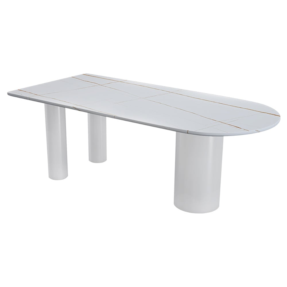 63" White Dining Table with Sintered Stone Top & Metal Frame window image