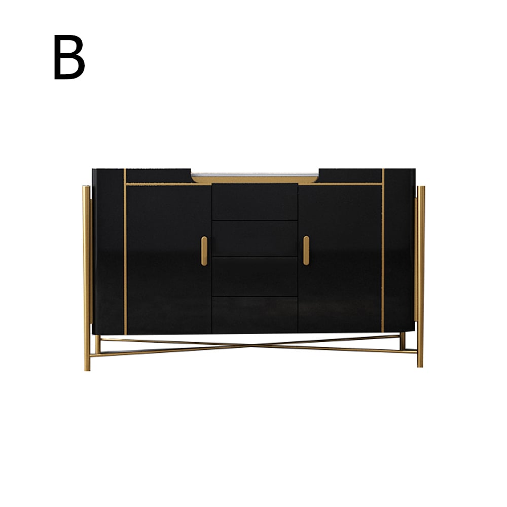 Modern White and Black Sideboard Cabinet with Drawers & Faux Marble Top Gold Legs window image