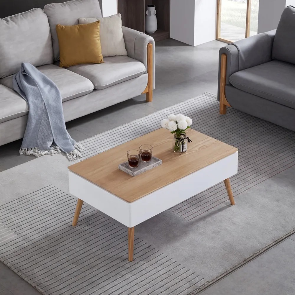 Table Basse Moderne avec Rangement Naturel image de fenêtre