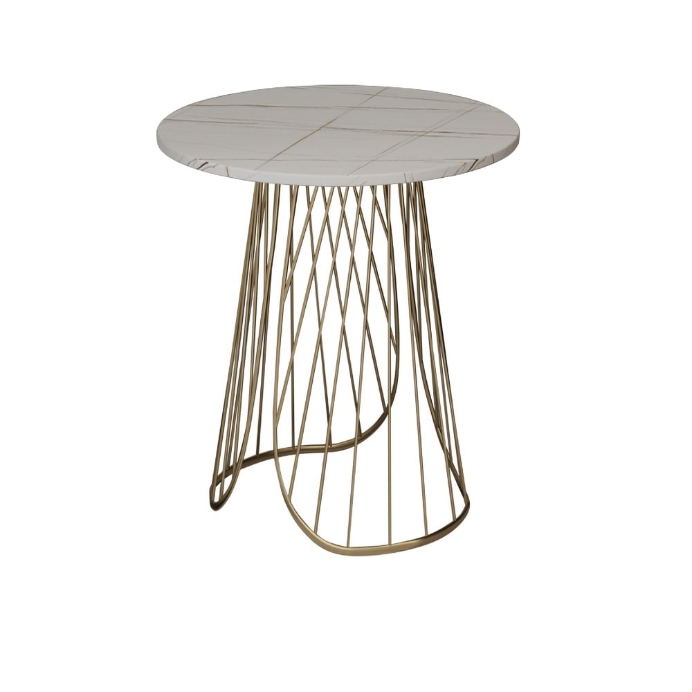 White Modern Side Table with Sintered Stone Top Metal Frame window image