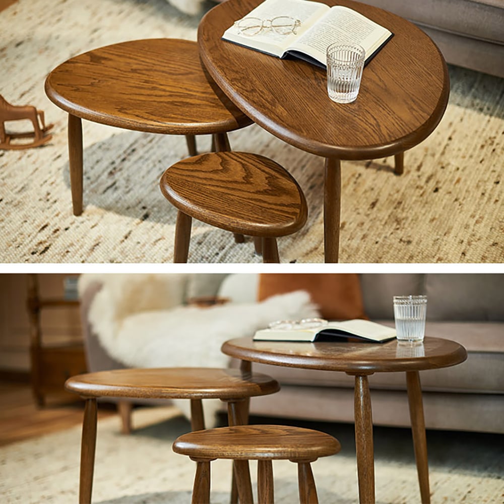 Set of 3 Walnut Coffee Table Solid Wood Accent Table window image