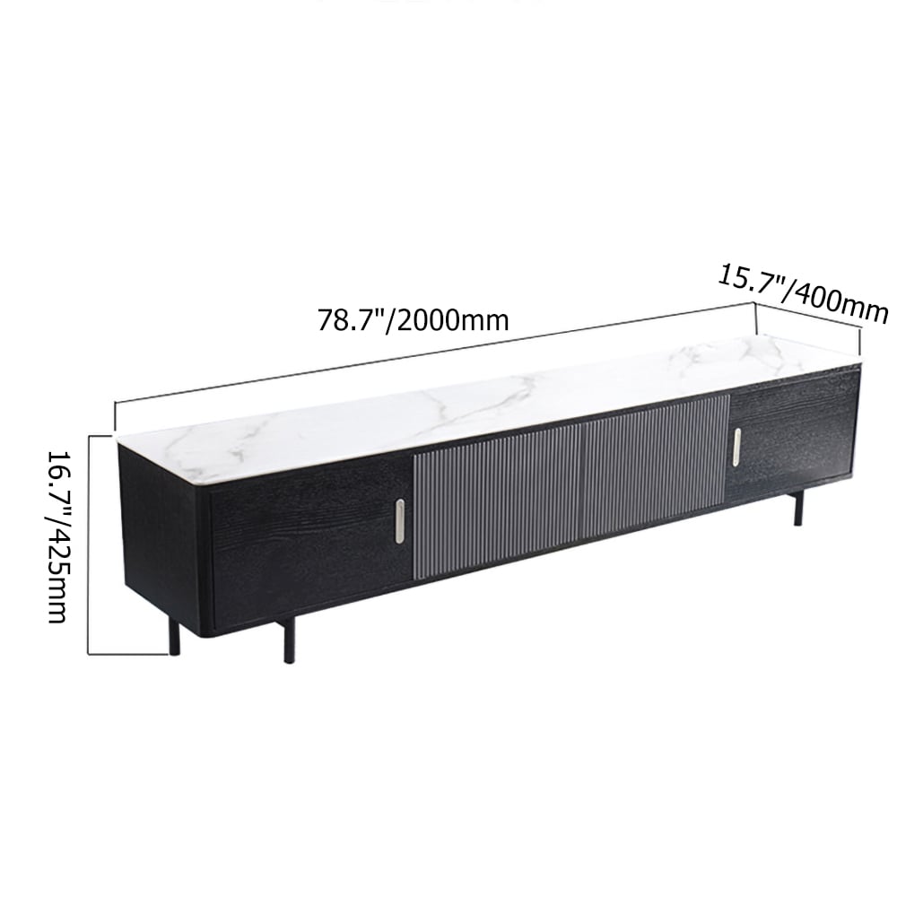 79" White TV Stand Sintered Stone Top Media Console with Folding Doors & Hidden Drawers