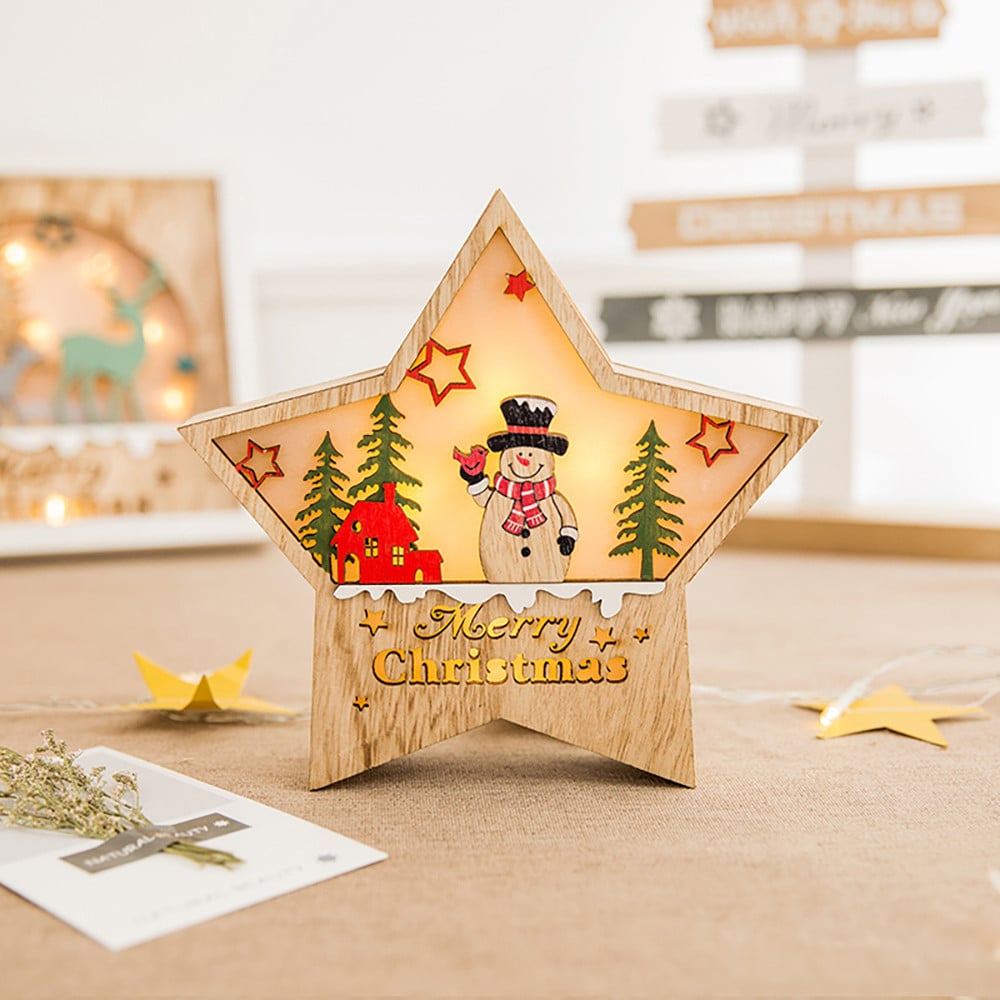 Christmas Decoration Table Lamp Wood Battery Operated LED Desktop Lamp Set of 2 A window image