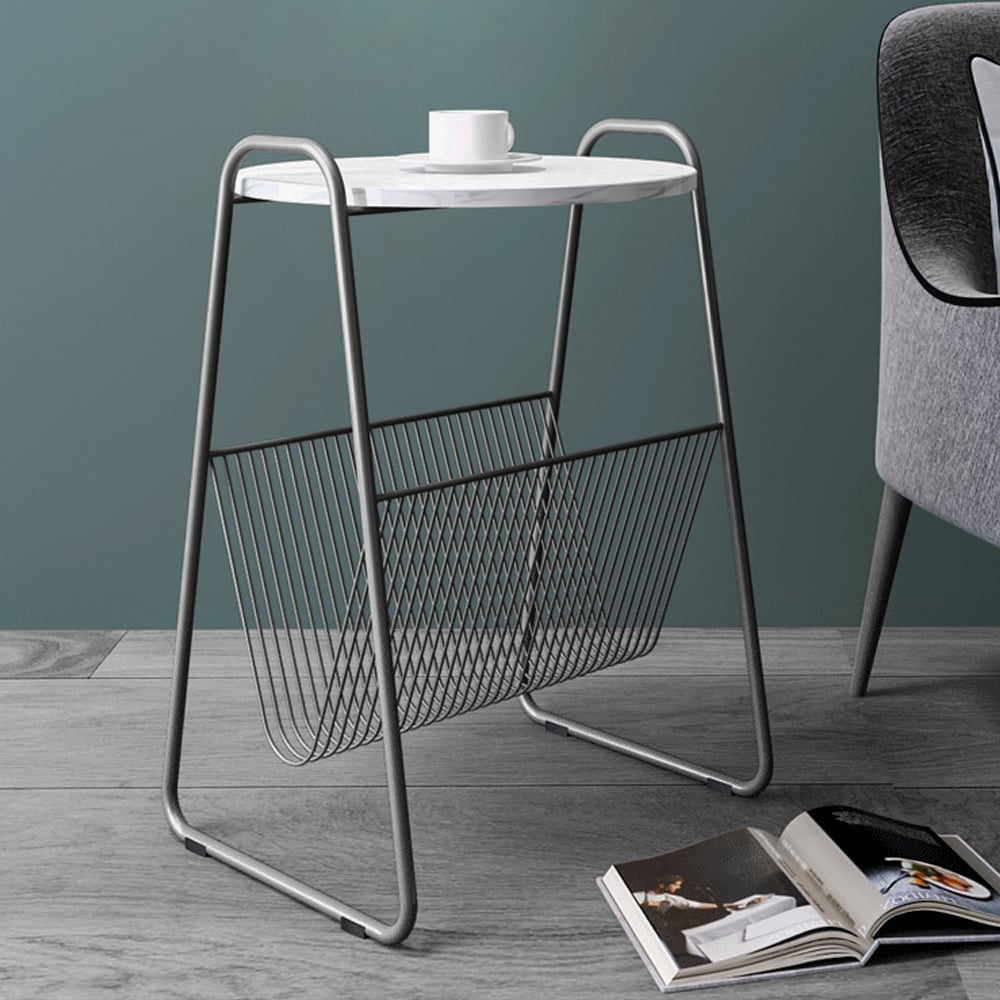 Black Modern & Contemporary Side Table with Storage White Marble Top & Gold Metal Frame window image