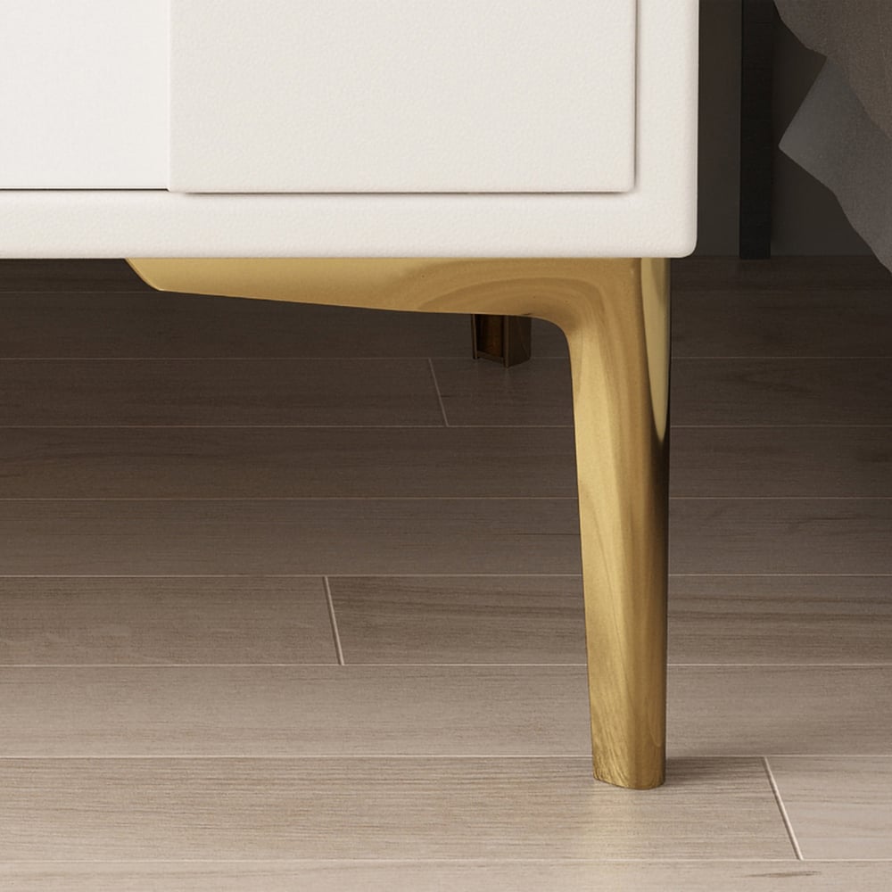 Beige Bedroom Nightstand with 2-Drawer Modern Bedside Table Stone Top window image