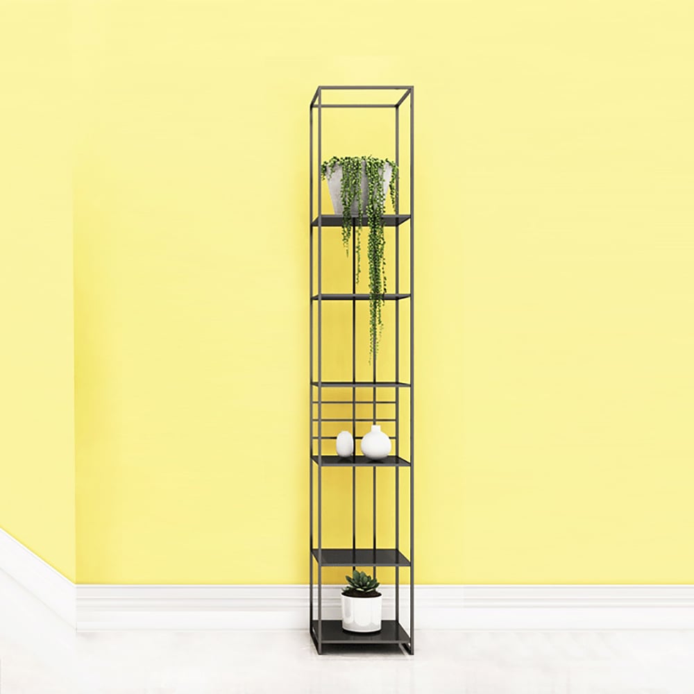 70" Black Rectangular Metal Freestanding Shelving Geometric Shelf with over 5 Tier window image
