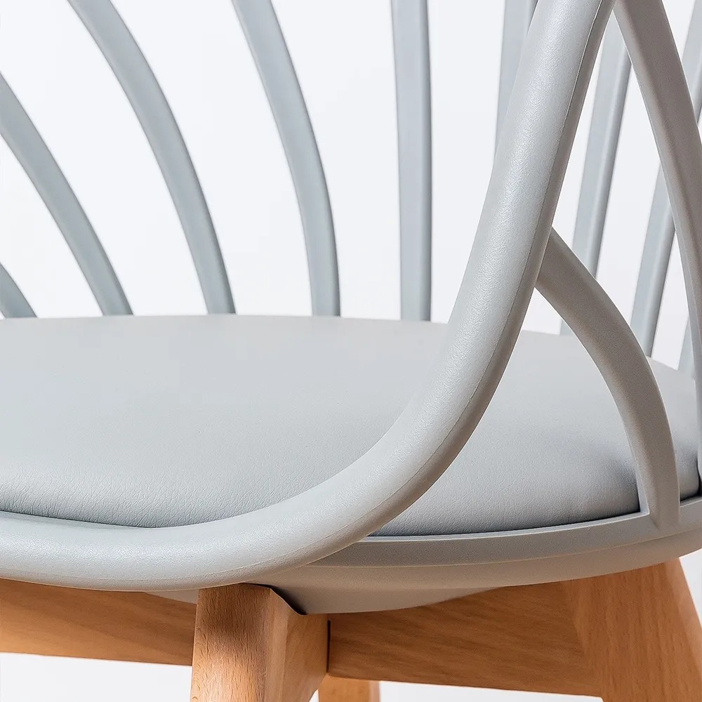 Nordic Grey Hollow-out Dining Chair with Wooden Leg Plastic Stool Set of 2 window image