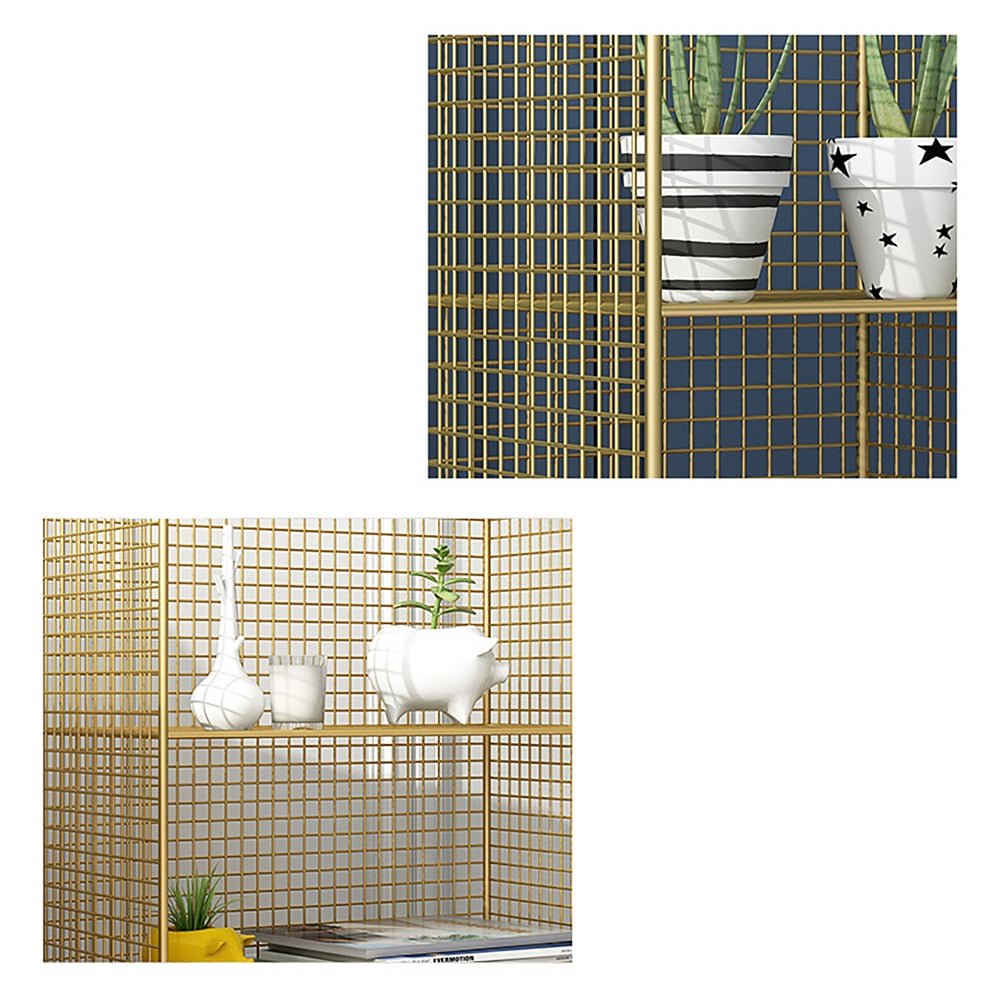 Étagère étagère standard en maille métallique dorée à 2 niveaux image de fenêtre