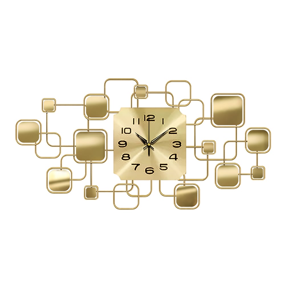 Style A 3D Geometric Square Design Modern Classic Golden Metal Wall Clock Home Decor window image