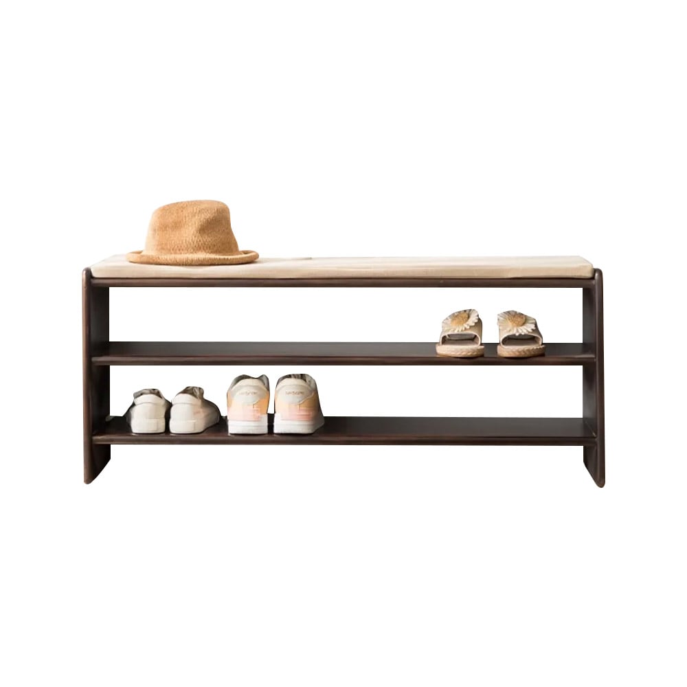 Nordic Bench Upholstered Cotton & Linen 2-Tier Solid Wood Shoes Storage Bench window image