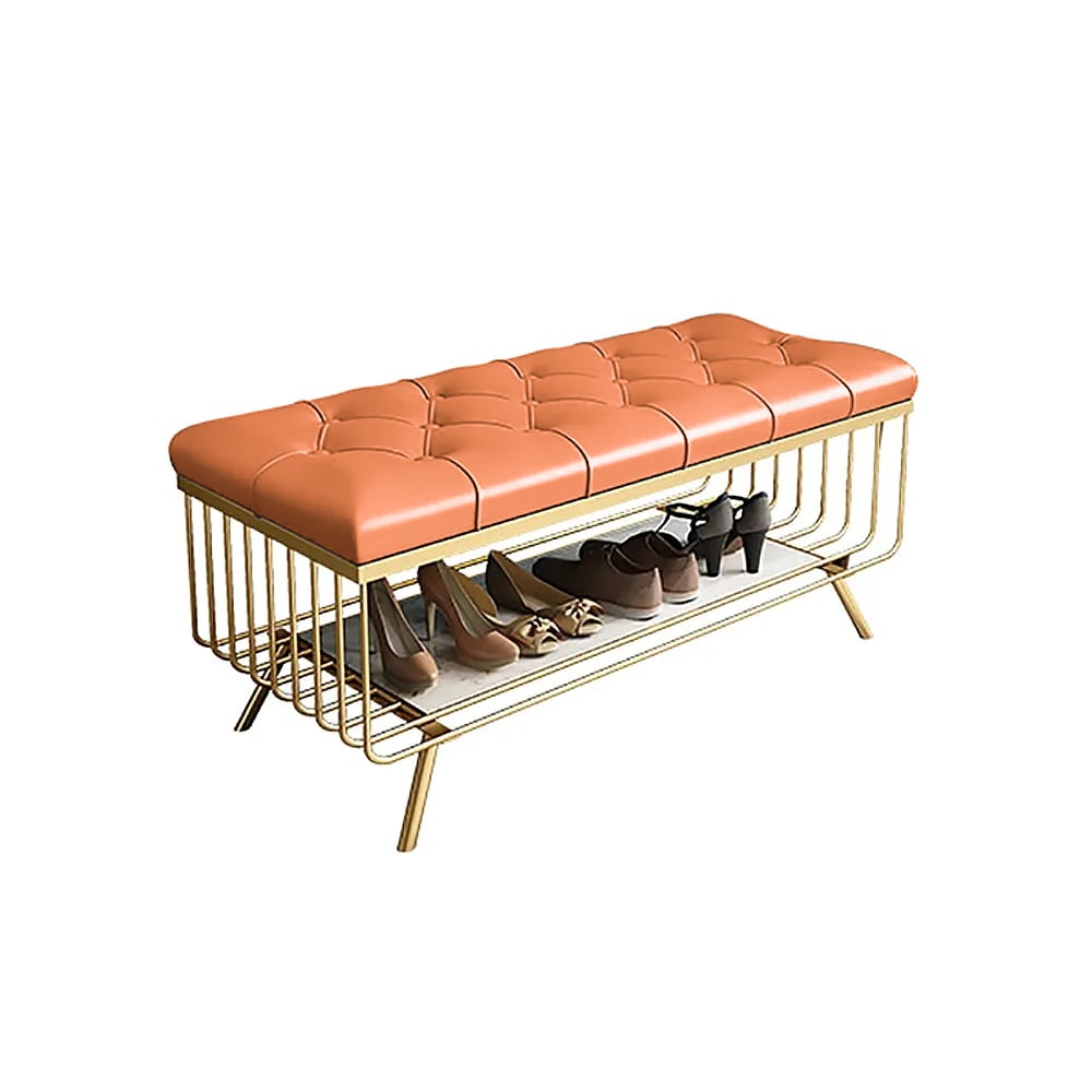 Orange Luxury Shoe Bench Leather Upholstered Footstool for Bedroom window image