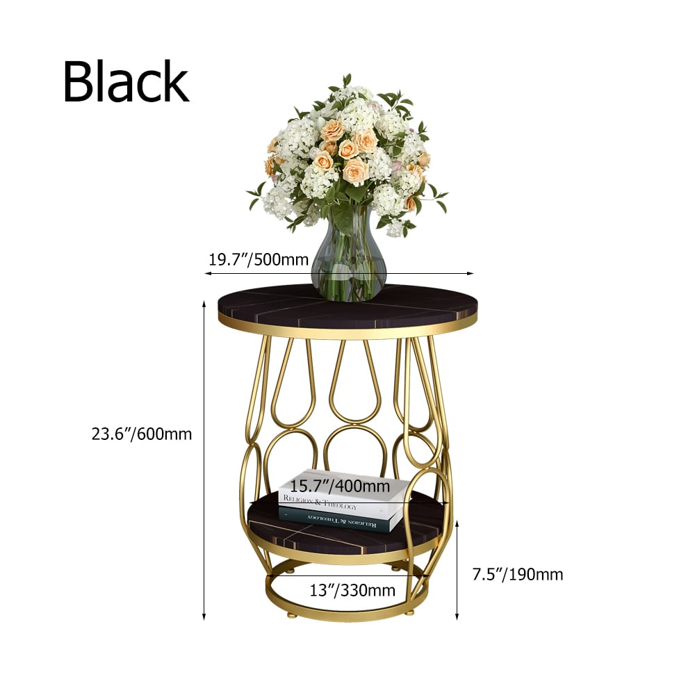 Modern Round Black Side Table with Sintered Stone Top & Metal Base window image
