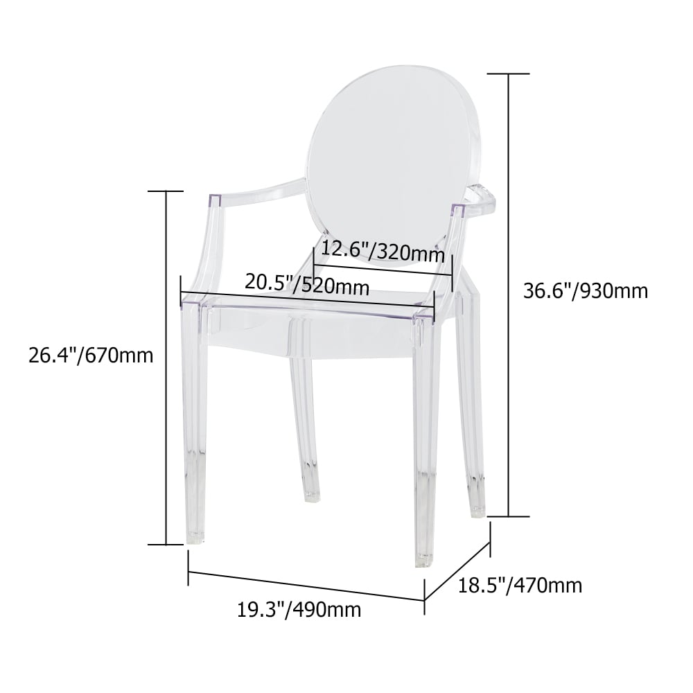 Modern Acrylic Transparent Amber Dining Chair with Armrest Set of 2 window image