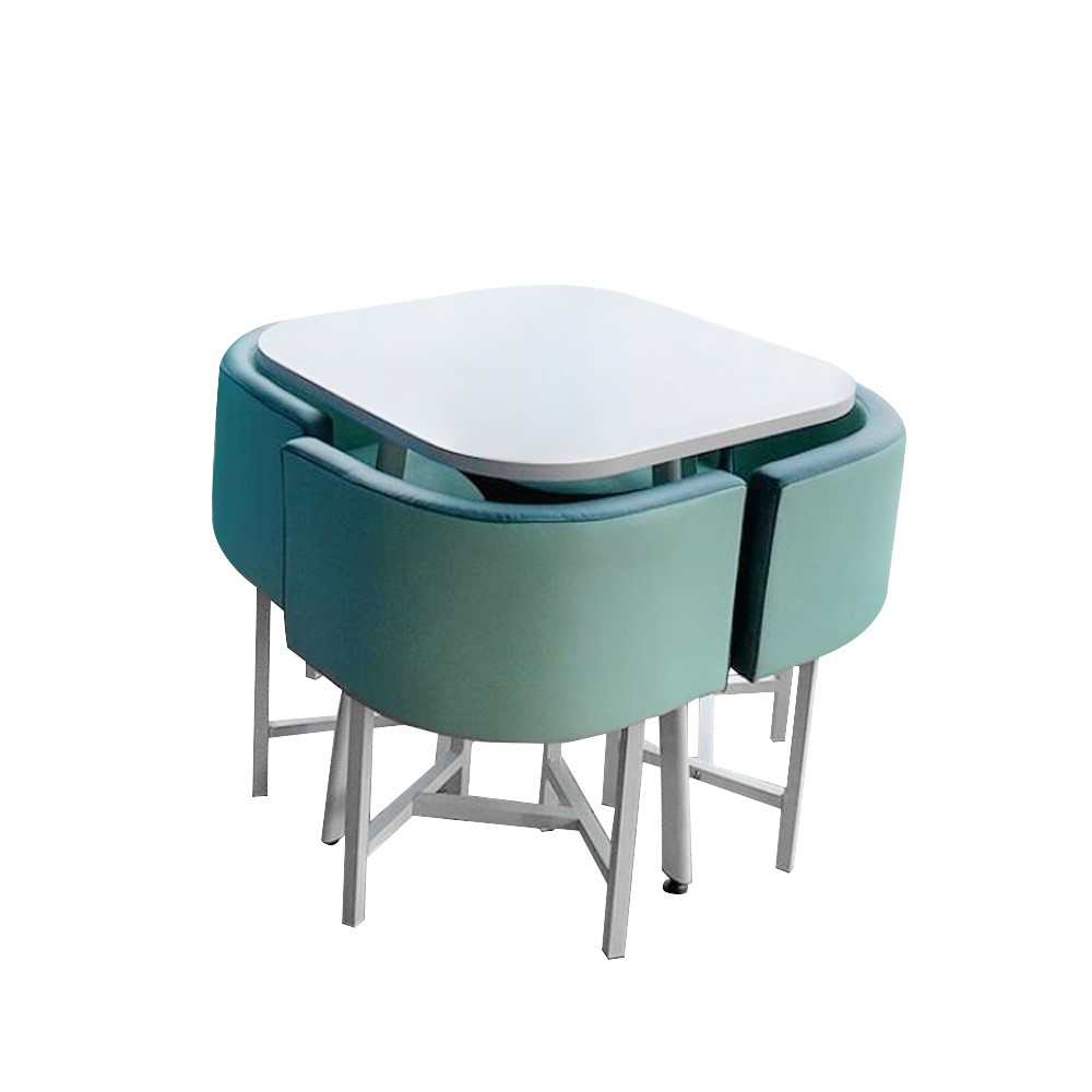 Table de salle à manger carrée en bois de 1000 mm avec chaises rembourrées Ensemble de 5 pièces pour balcon image de fenêtre