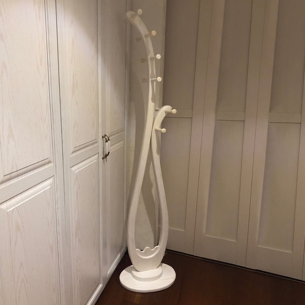 67.7"H Clothing Rack Coat Stand with Creative Artistry White/Natrual-White window image