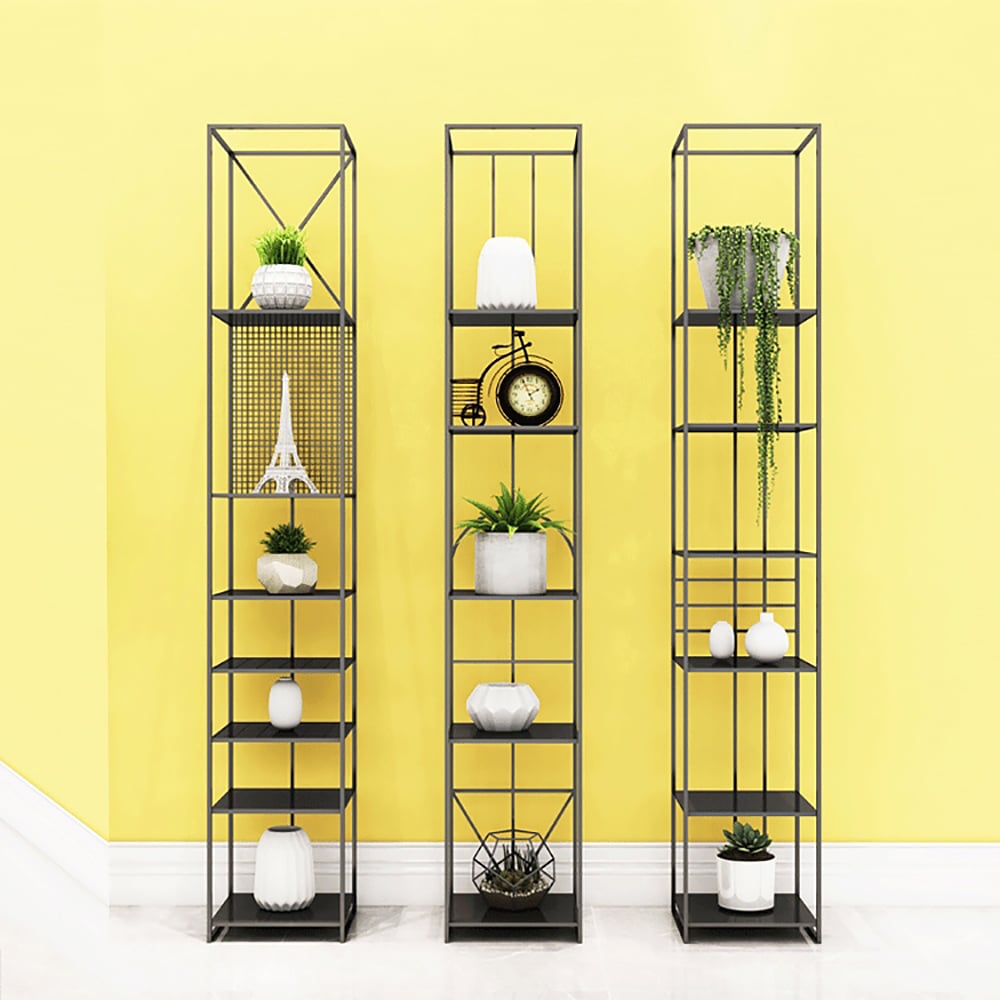 70" Black Rectangular Metal Freestanding Shelving Geometric Shelf with over 5 Tier window image
