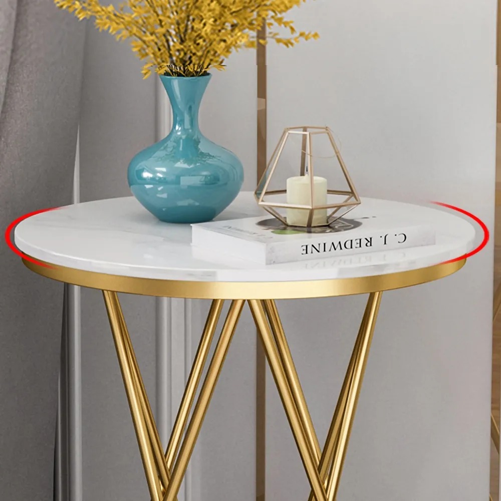 White Modern Round Side Table with Sintered Stone Top End Table window image
