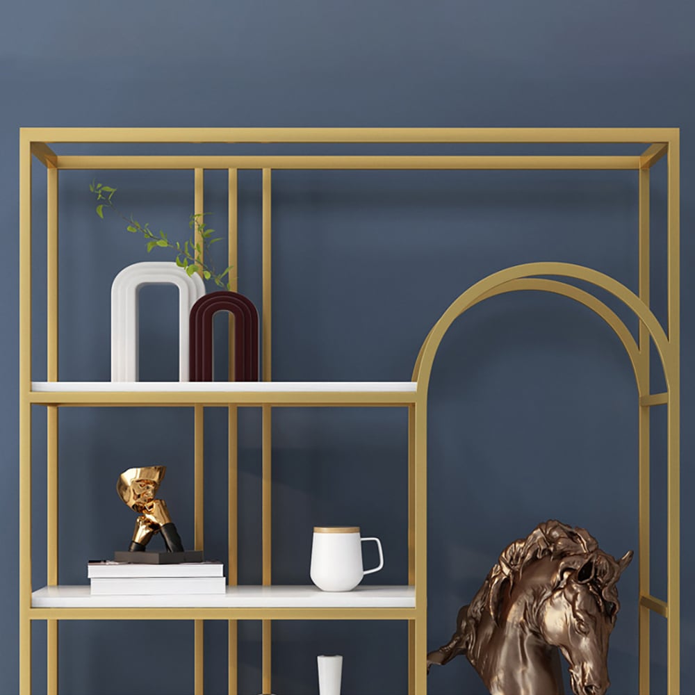1800mm Rectangle 5-Tiered Freestanding Etagere Bookshelf in Gold & White window image