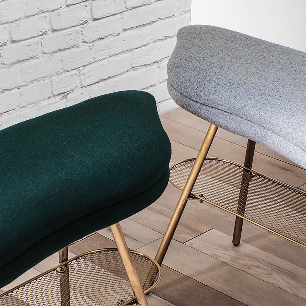 47" Green Boucle Upholstered Bench with Storage Shelf & Clearance Stainless Steel Gold window image